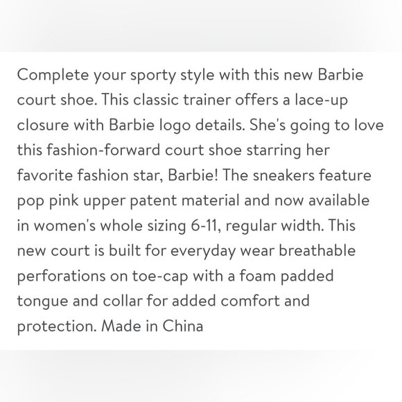 Barbie by Mattel Women's Casual Court Sneaker Shoe NWT - Picture 7 of 9